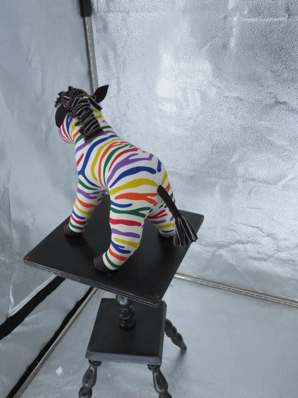 Handmade Rainbow Zebra Plush Stuffed Animal Multicolor Toy Medium 12 Inch Vntg